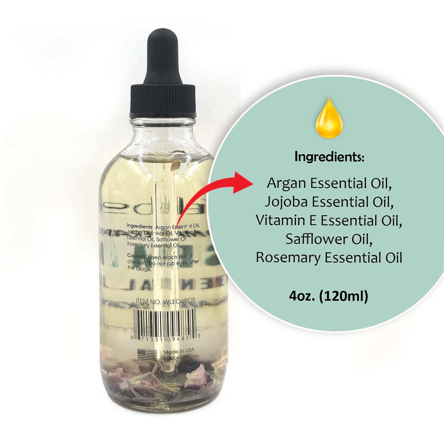 Wellos Aromatherapy Essential Oil for Hair & Skin (Rosemary, 4 fl oz)