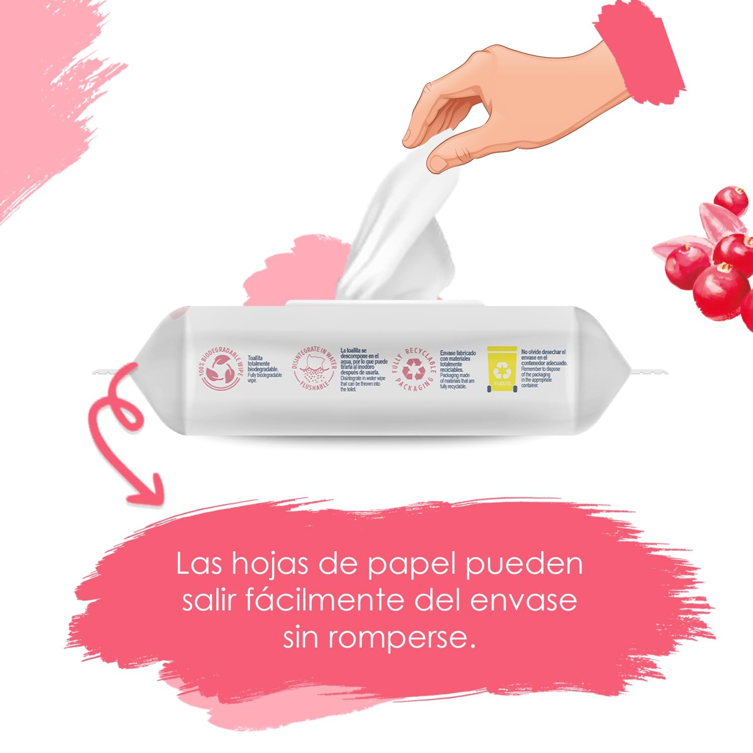 Cleanic Intimate Papel Higiénico Húmedo desechable - combina papel húmedo y toallitas. Limpia la zona íntima con extracto de arándano y prebiótico. 640 unidades (16x40)