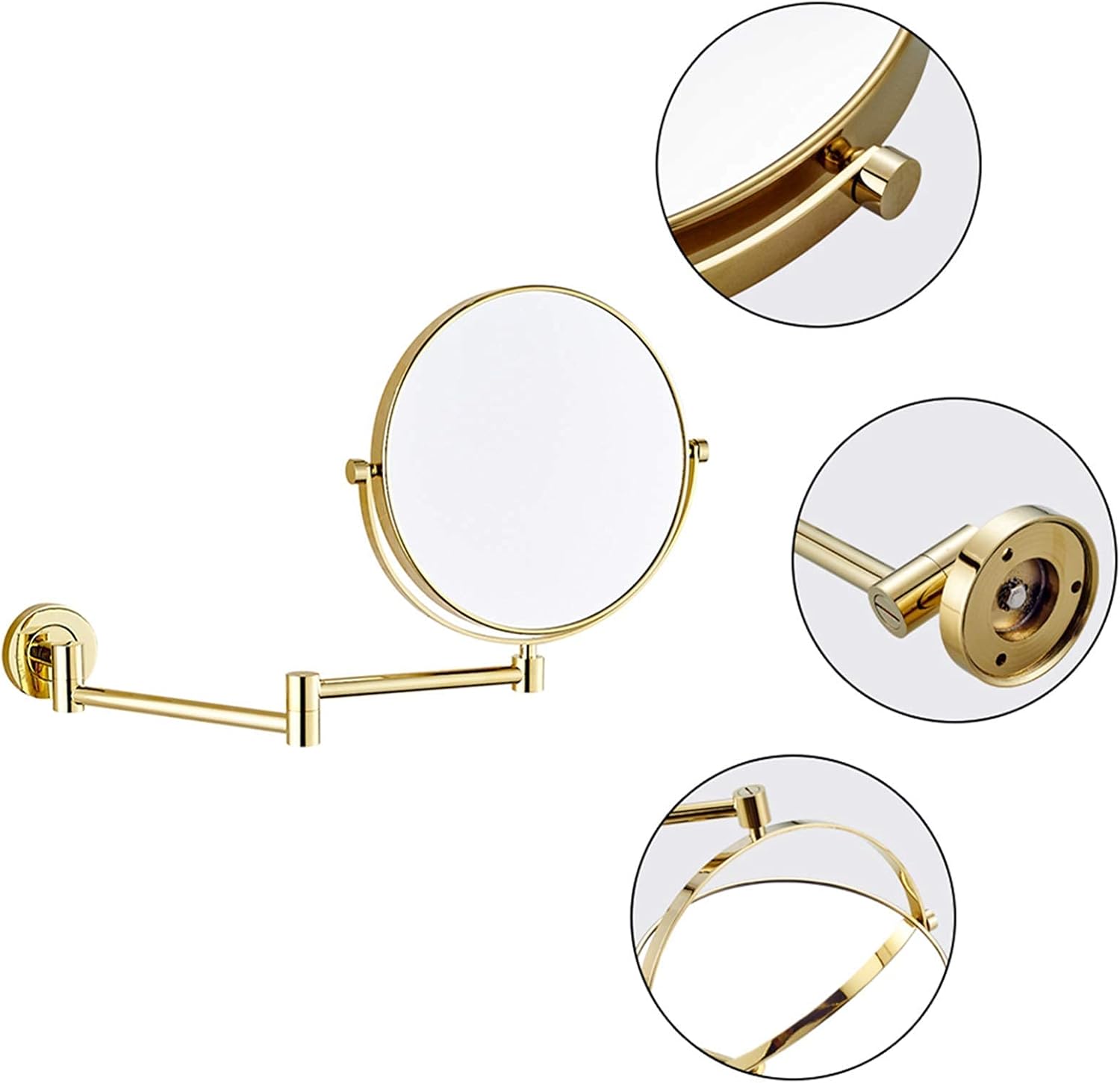 Wall Mounted Makeup Mirrors 8 Inch Chrome Double Sided Vanity with Magnifying Bathroom Adjustable Extendable 360°Swivel 5X(Gold,3X)