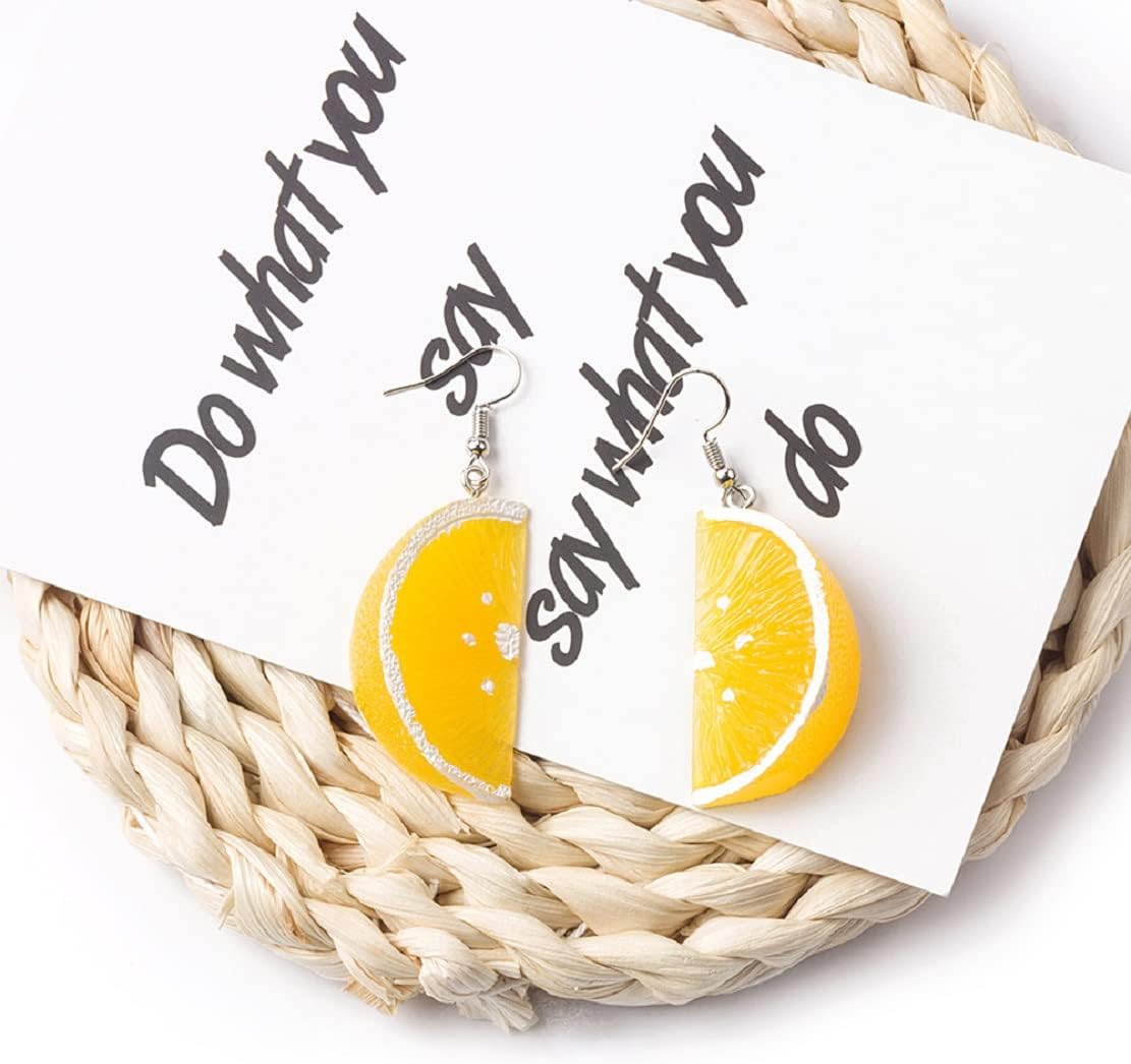 Lemon Earrings for Women, Cute Fruit Oranges Earrings for Womens, Orange Slice Dangle Earrings Hypoallergenic, 3D Lemon Slice Drop Earrings, Tangerine Earrings Studs, Sterling Silver, No Gemstone - Image 3