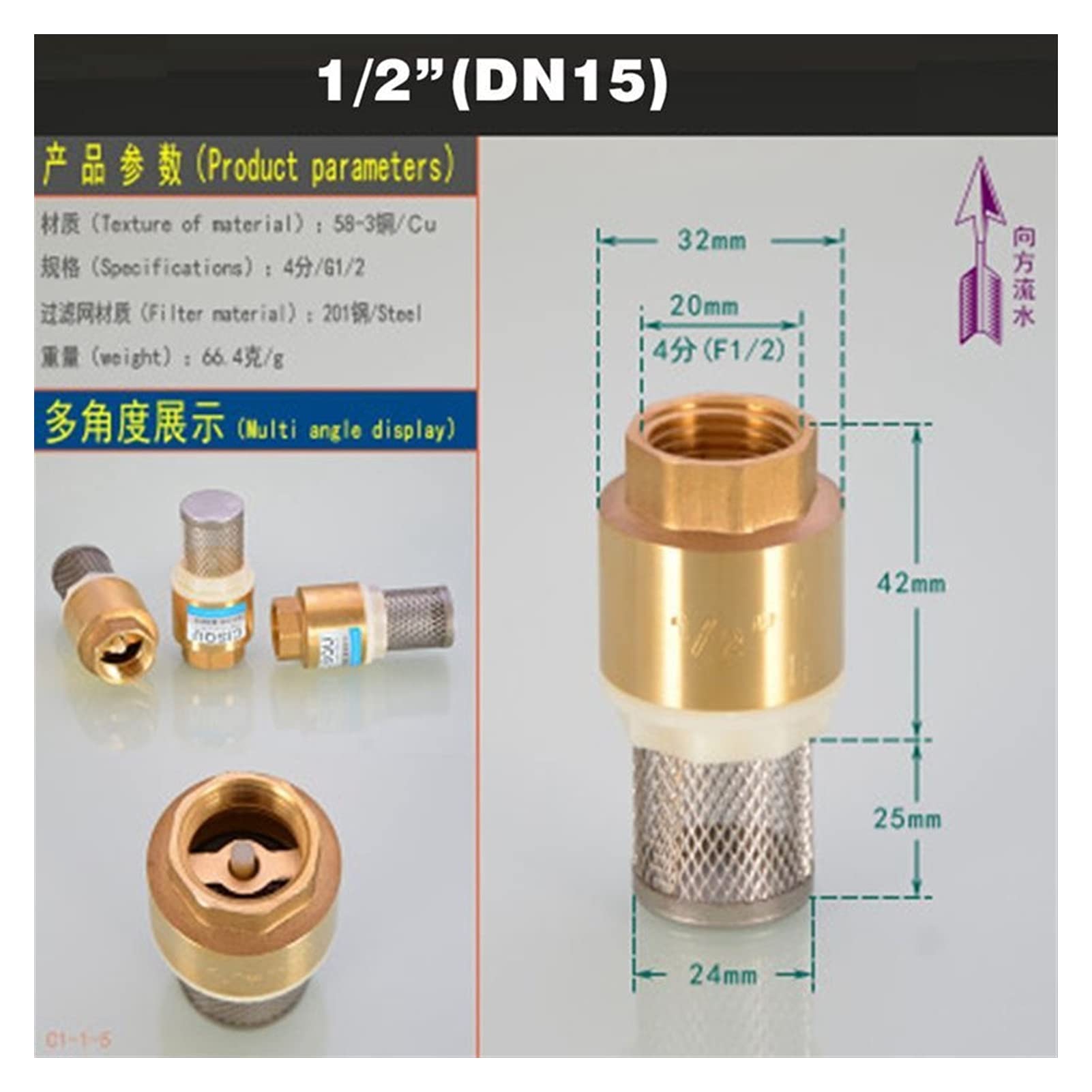 G 1/2 "3/4" 1 "DN15 DN20 DN25 DN25 Femmina Filetto Valvola di Fondo Ottone Valvola di ritegno Valvola a Pompa Acqua Valvola a Pedale (Size : 3/4", Color : 1Pair)
