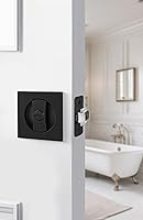 Vista 2 de goldenwarm Cerradura de Puerta de Bolsillo Cuadrada Negra Mate, Herrajes para Puerta de Bolsillo para Orificio Redondo de 2-1/8'', Manijas de Puerta