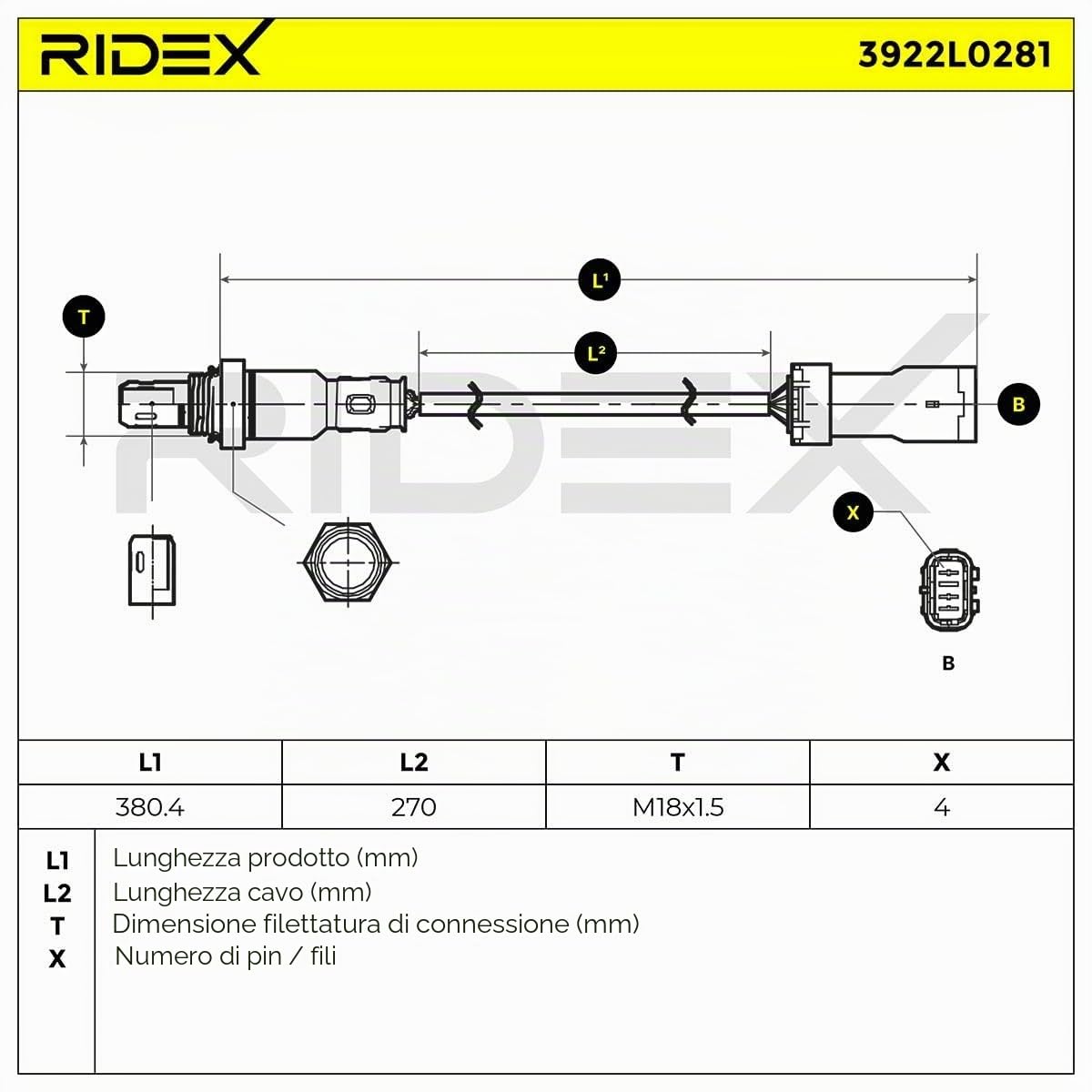RIDEX 3922L0281 Sonda lambda Compatibilità con PEUGEOT 208 I Hatchback CA, CC