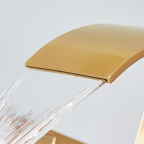 Miniatura 5 de Grifo de baño con cascada dorada de 3 agujeros, grifo de lavabo de baño de 8 pulgadas  Grifos de lavabo de lavabo con montaje de drenaje emergente y