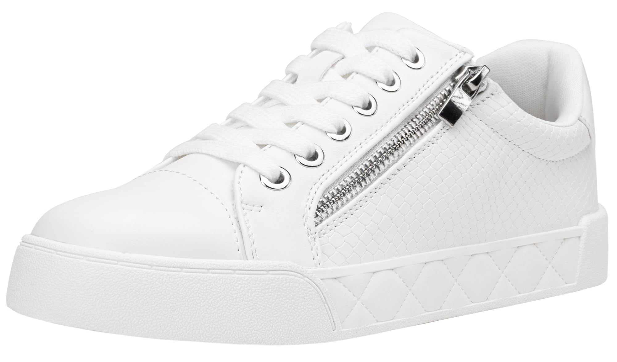 JeossyWomen's White Flat Low Top Casual Fashion Sneakers Cap Toe 8017 Shoes with Zipper Size 11 (DJY8017 White 11)