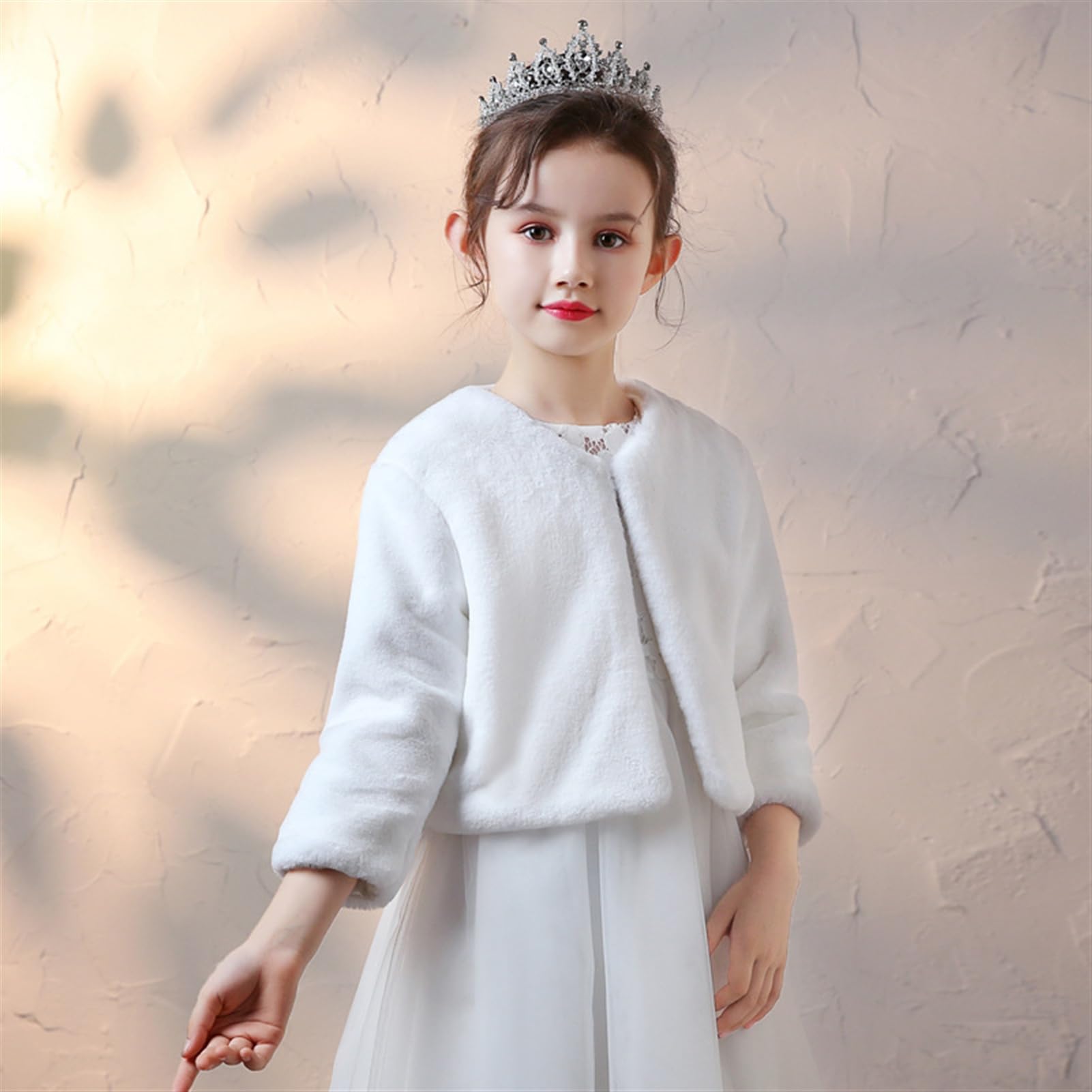 Princesa de Capa Niña Cárdigan Chal de Piel Sintética Bolero Invierno para Boda Fiesta Blanco, 10-12 años