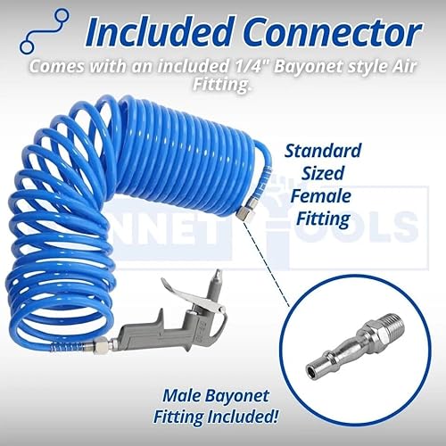 Dunnet Tools High Pressure Air Compressor Hose Line 5m with Dust Gun Tool | 7.6m Heavy Duty for Cleaning, Pneumatic Tools, Tyre Inflator, and Air Blaster | Compatible with Spray Gun & Connectors - Image 3