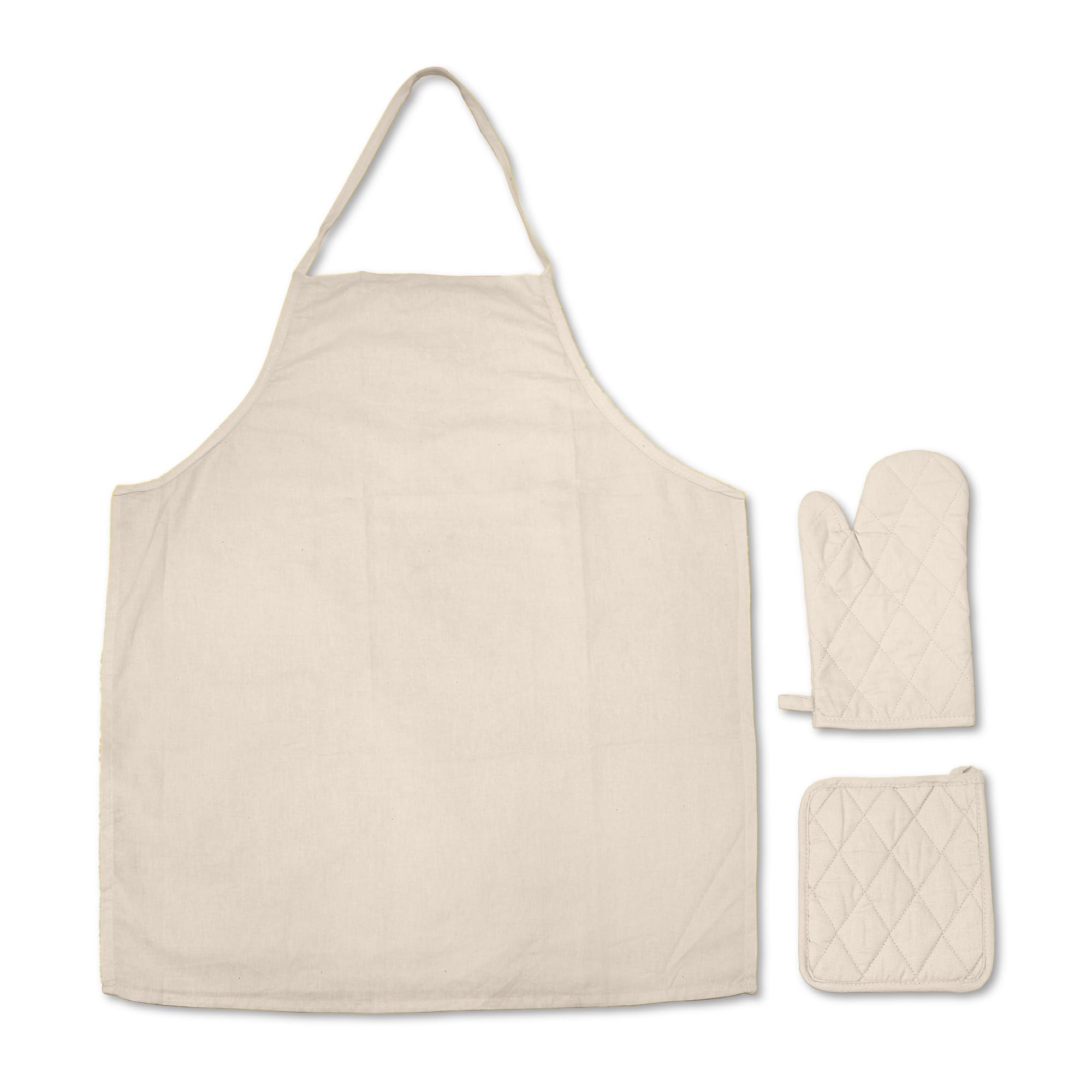 Hotel Linen Klub 3-Piece Kitchen Apron Set: Elegant Colored Design with 1-Piece Oven Mitt and Pot Holder - Non-Slip Grip, and Multi-Functional Kitchen Essentials for Stylish and Safe Cooking, Beige