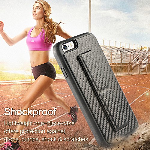 Iphone 6 Case, Iphone 6S Case, Zvedeng Vertical And Horizontal Stand Kickstand Hand Strap Grip For Magnetic Car Mount Carbon Fiber Finger Strap Protective Slim Case For Apple Iphone 6/6S 4.7'' Black #TOP1