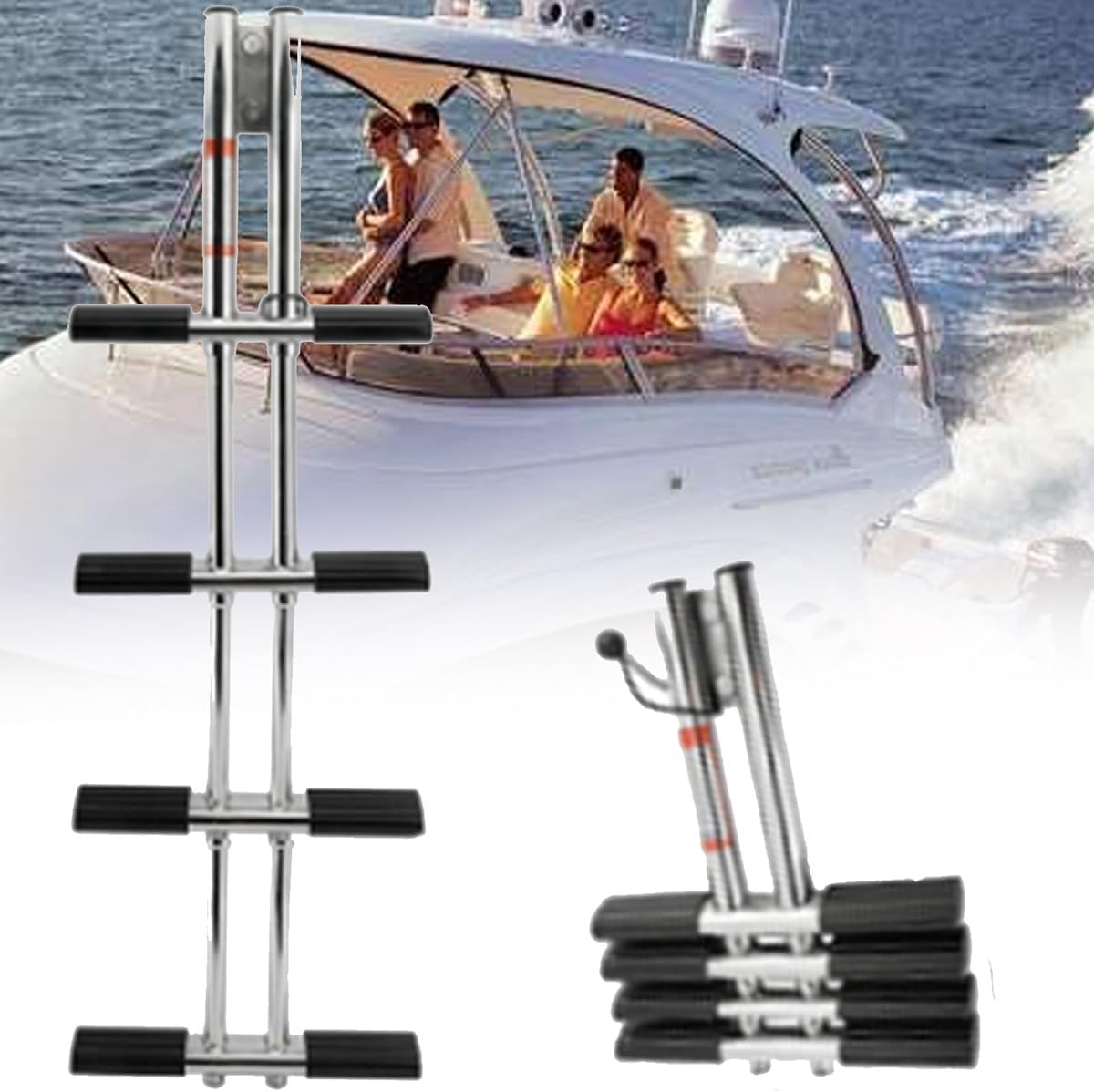 IEOWY Stainless Steel Foldable Yacht Ladder with Non-Slip Steps, Removable Boat Ladder for Fishing, Docking