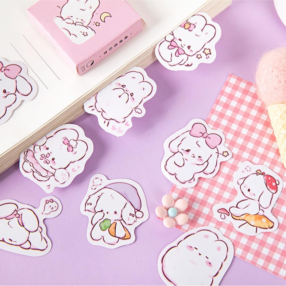 Obujopal 45Pcs Small Cute Bunny Rabbit Stickers for Scrapbooking Journaling Planners Laptop Diary Planner Collage Envelope Phone Case DIY Art Crafts Decoration - Image 2