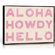 sdgobvco Framed Preppy Howdy Canvas Wall Art, Trendy Western Coastal Cowgirl Room Aesthetic Poster, Pink Text Poster for Teen Girl Dorm Bedroom Wall Decor, Horizontal Funky Bar Cart Prints 12x16in