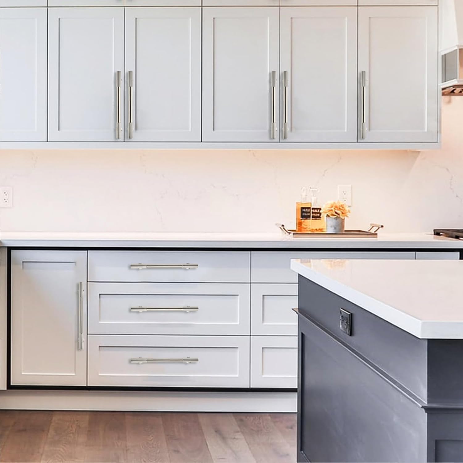 10 Pack 8inch(203mm) Center to Center Polished Nickel Cabinet pulls Solid Heavy-Duty Kitchen Cabinet Handles Drawer Pulls Cupboard Hardware for Cabinets