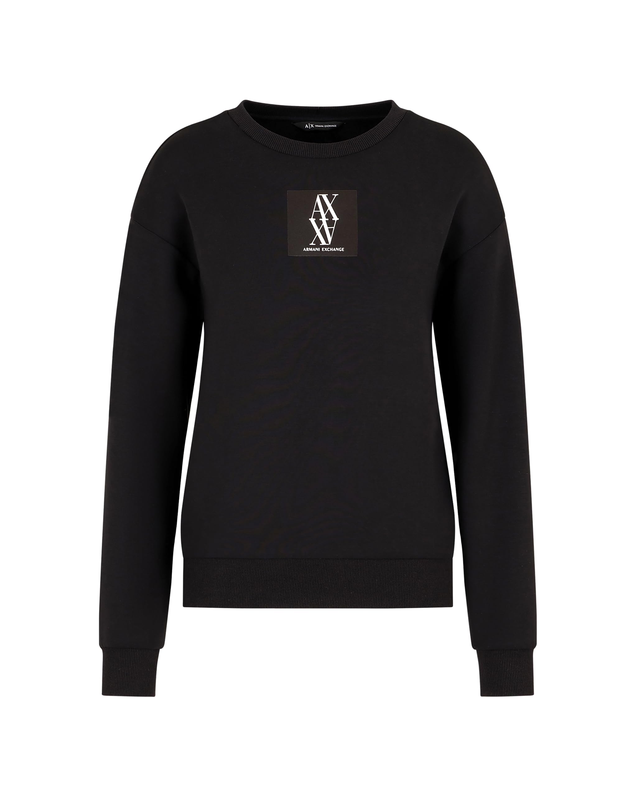Armani Exchange Women's Black Square Logo, Round Neck Sweatshirt, Extra Small