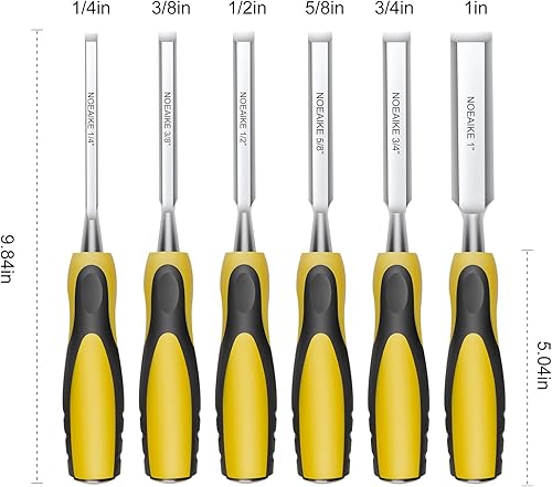 Miniatura 3 de Juego de cinceles de madera, 6 cinceles de madera para carpintería, herramientas de carpintería CR-V, hoja de borde biselado de acero, juego de
