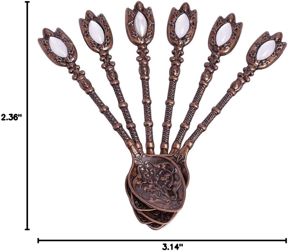 Alisveristime (Set of 6 Handmade Turkish Tea Water Zamzam Serving Set Glasses Saucer and Spoon (Copper)