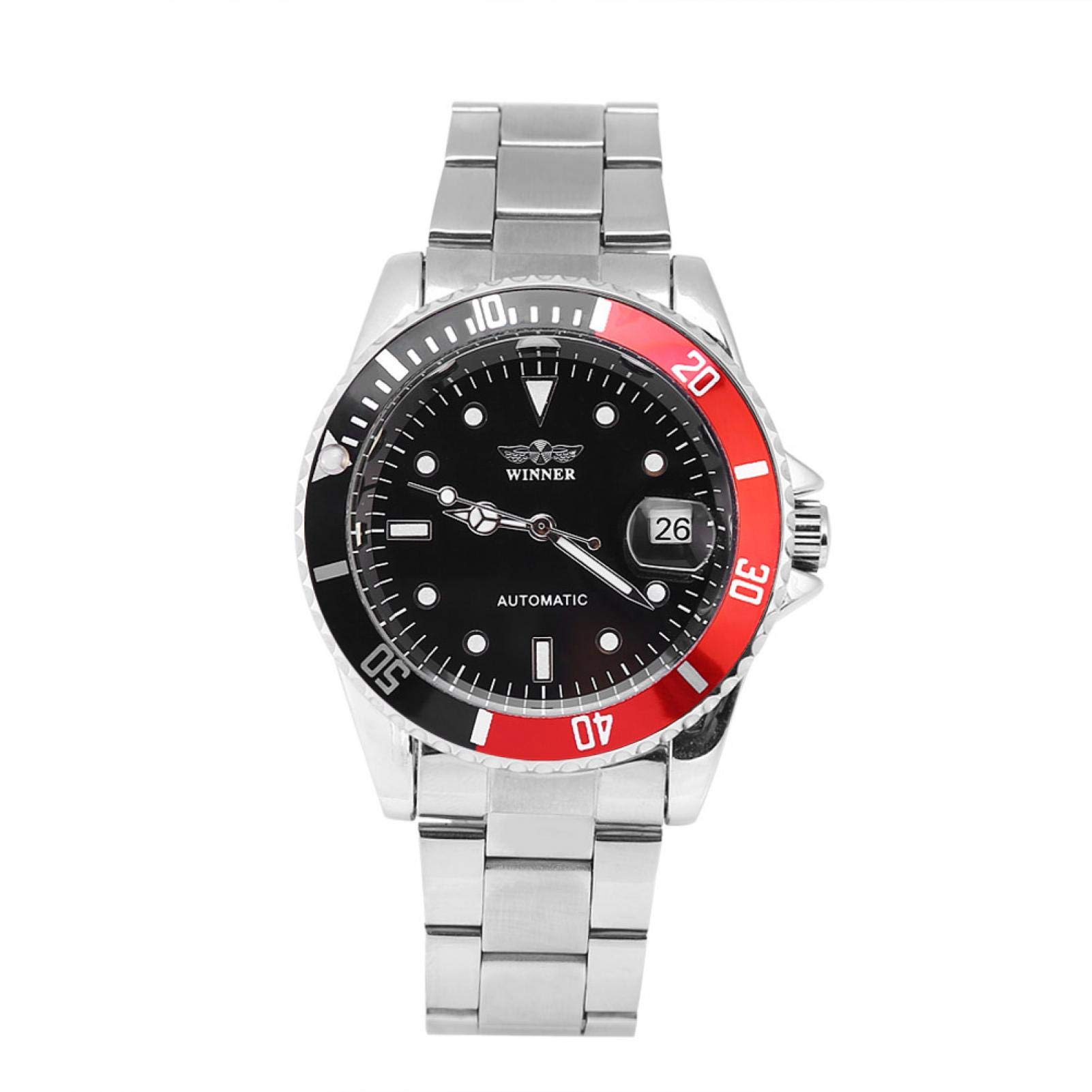 Rot Schwarz Silber Automatische Herrenuhr für Sport und Business mit Edelstahl Armband