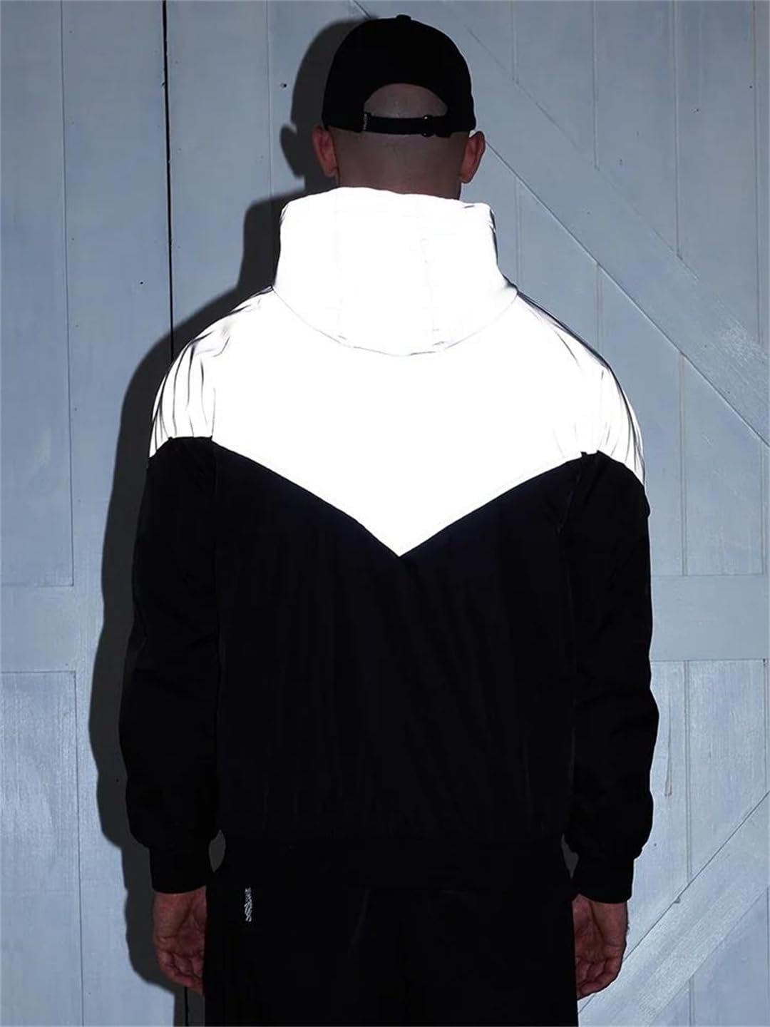 Men's Night Reflective Jacket Casual Hooded Windproof Outdoor Fishing Running Hip Hop Coat