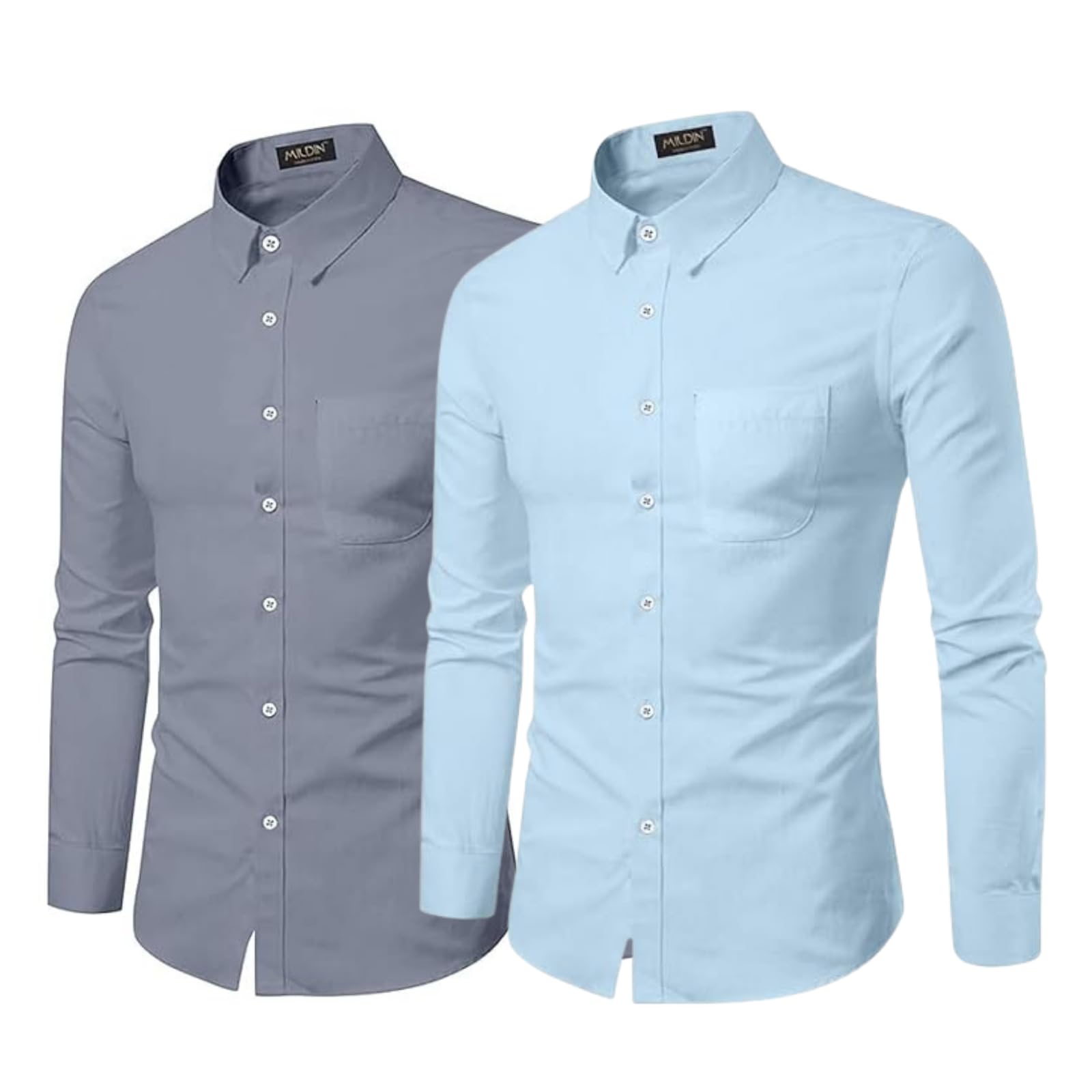 mildin Men's Cotton Blend Shirt with Spread Collared Full Sleeves Straigth Curved Hem Length Regular Fit Button Closure and One Patch Pocket | Combo Pack of 2 | Mens Formal Shirts-picture-16