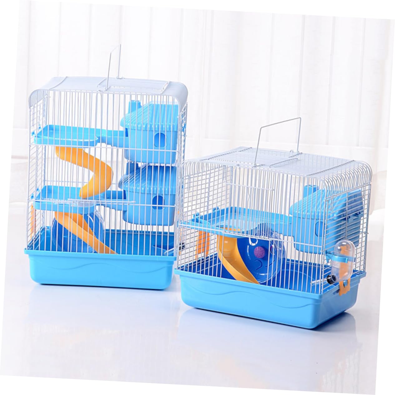 Doppelwandiger Hamsterkäfig für Hamster und Chinchillas Blau | Tragbares Kleintierhaus, Leicht zu Reinigen, mit Laufrad und Auslaufsicherer Trinkflasche