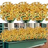 Künstliche Blumen 16 Bündel im Freien UV-beständig gefälschte Blumen kein Verblassen Faux Kunststoff Greenery Sträucher Garten Veranda Fenster Box dekorieren (Gelb)