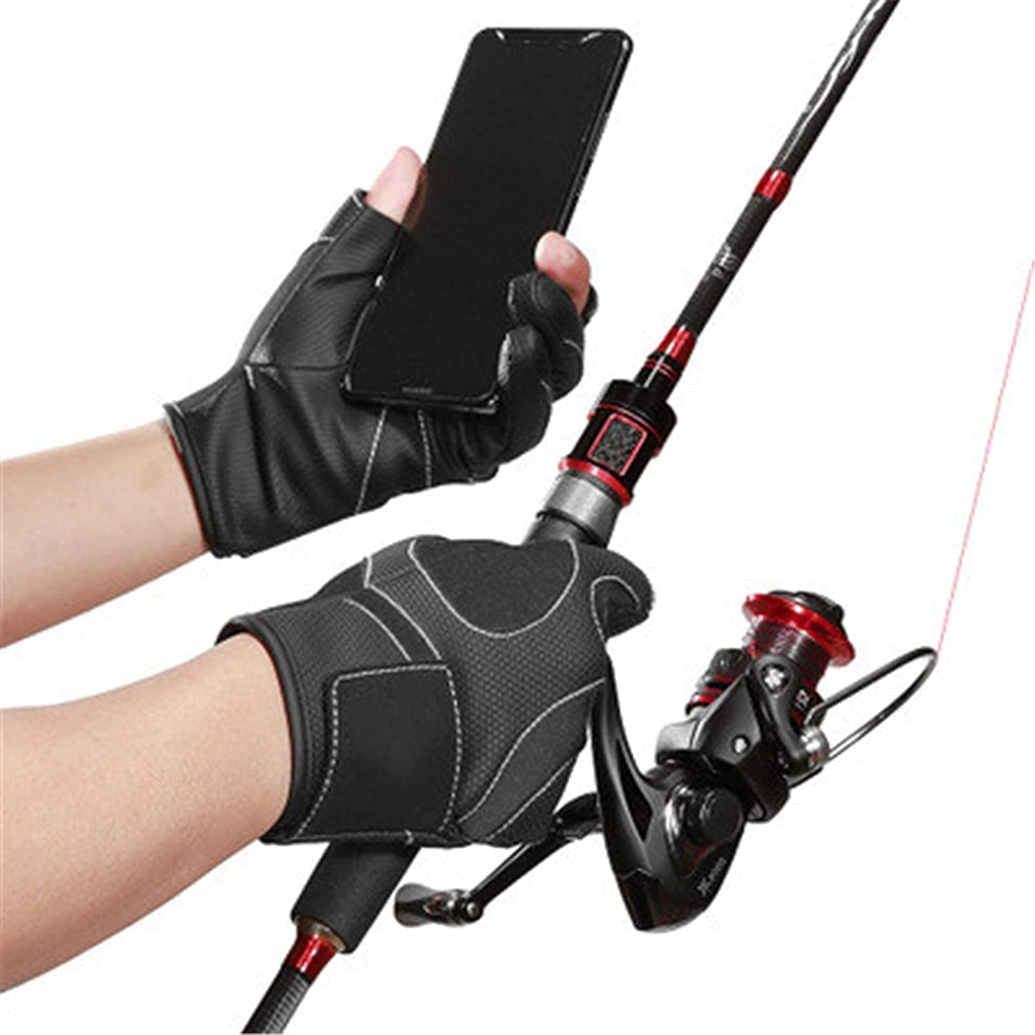 Habiba Guanti Guanti a Tre Dita, Guanti da Pesca da Ciclismo per Sport all'Aria Aperta Antiscivolo da Uomo e da Donna, Guanti Touch Screen Traspiranti Caldo