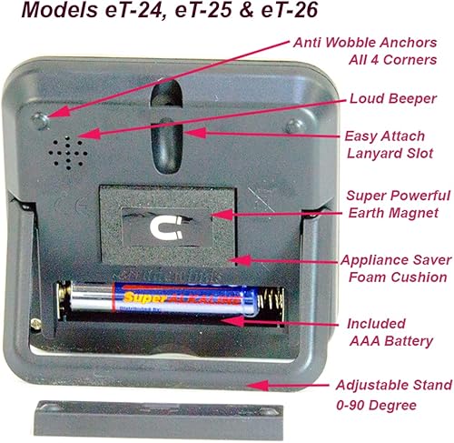 Miniatura 4 de eTradewinds Elegantes temporizadores digitales de cocina, paquete de 2 unidades con modelos de acero inoxidable eT-23 y modelo eT-25, memoria