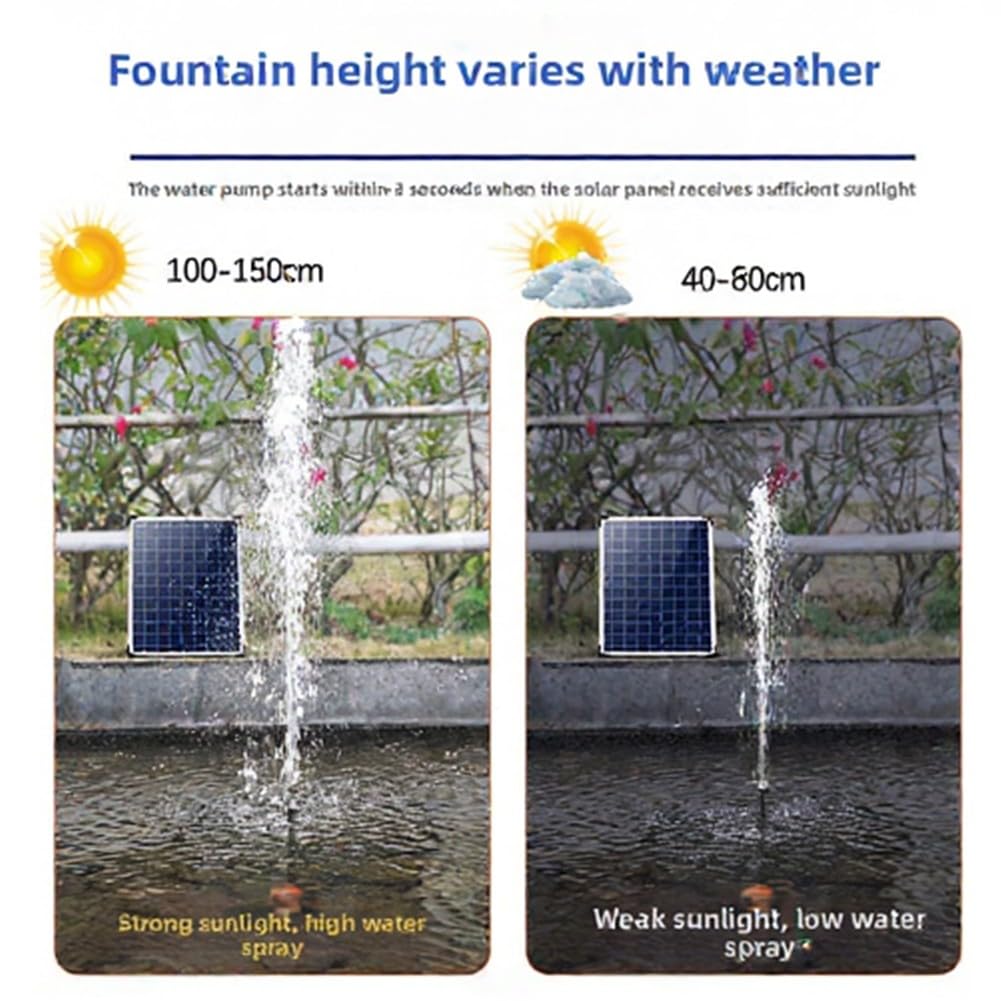 EasyByMall Pompa solare per fontana 10 W 9 V con 9 ugelli, portata 500 l/h, altezza 100 cm, per vasca per uccelli, laghetto, giardino, fontana