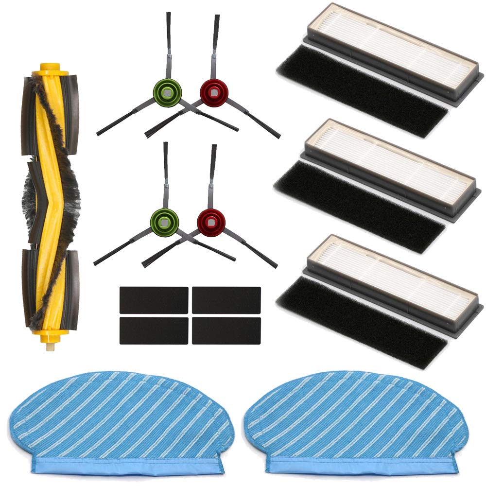 Roller Side Brush Filter Mop Cloth Kit for Ecovacs Deebot OZMO 950 Vacuum Cleaner Parts, 1xRoller Brush, 3xFilter, 2xMop Cloths, 4xSide Brush, 4X Sticker