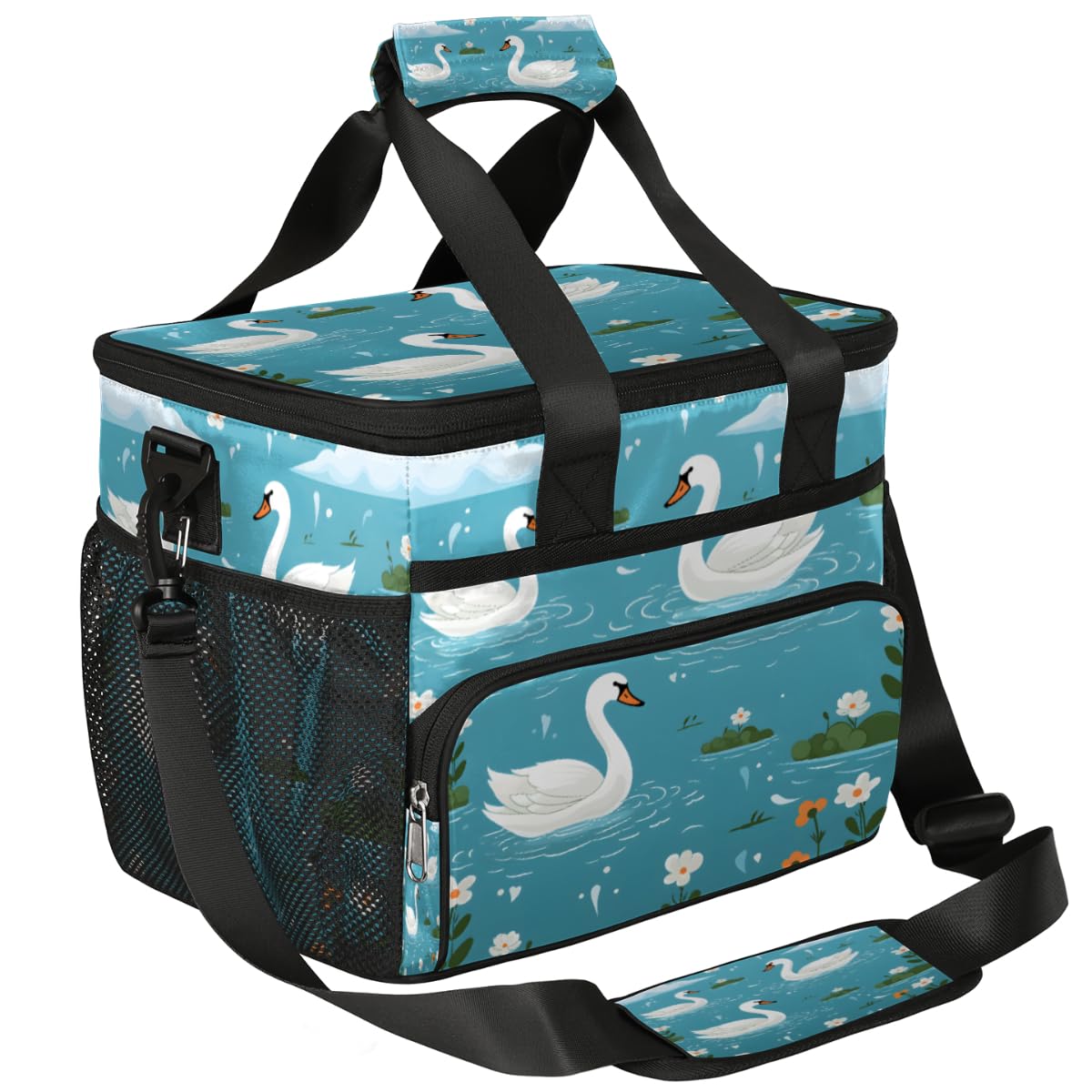 White Swan Swimming Insulated Picnic Backpack Lunch Box for Women Men Picnic Basket Tote Lunch Bag Picnic Bag Portable Lunch Bags for Picnic, Beach, Work, Trip,Office, Camp Swans