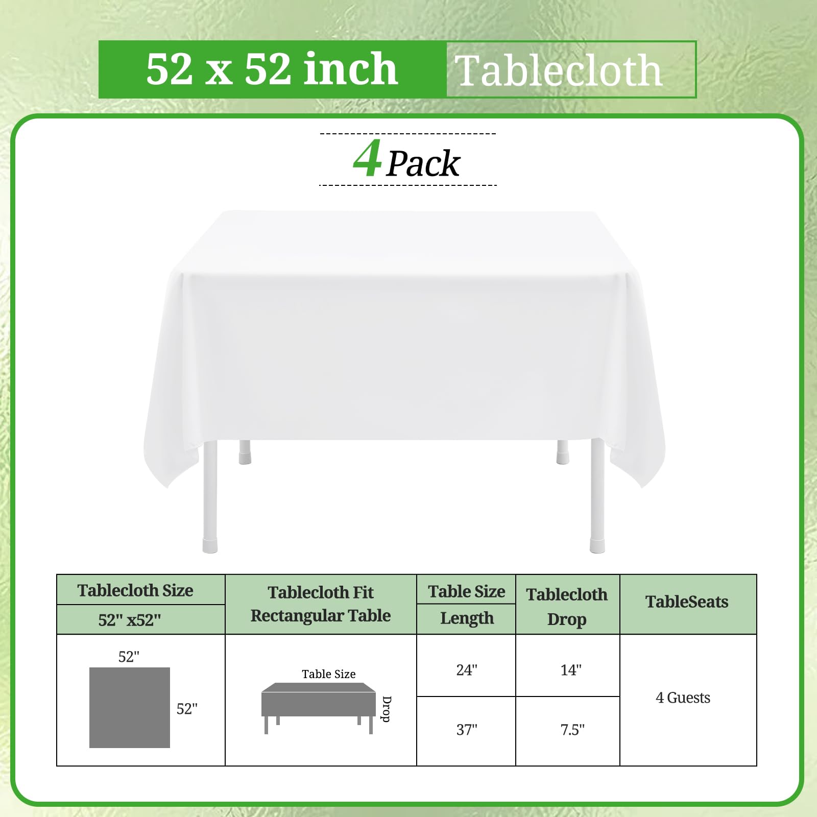 LYAFS Paquet de 2 Noir Nappe Carrée 132 x 132cm, Tissu
