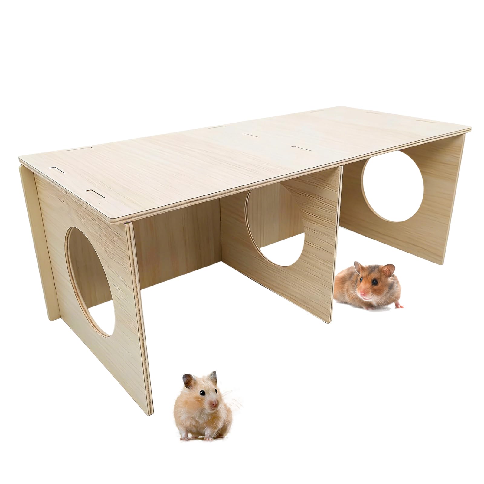 3 Chamber Hamster Hide,Wooden Small Animal Shelter and Exploration Platform,Natural Hamster House for Hamsters,Guinea Pigs,Rats,Gerbils,Chinchillas,Indoor Habitat Décor Hideout Toy (Style A, L)