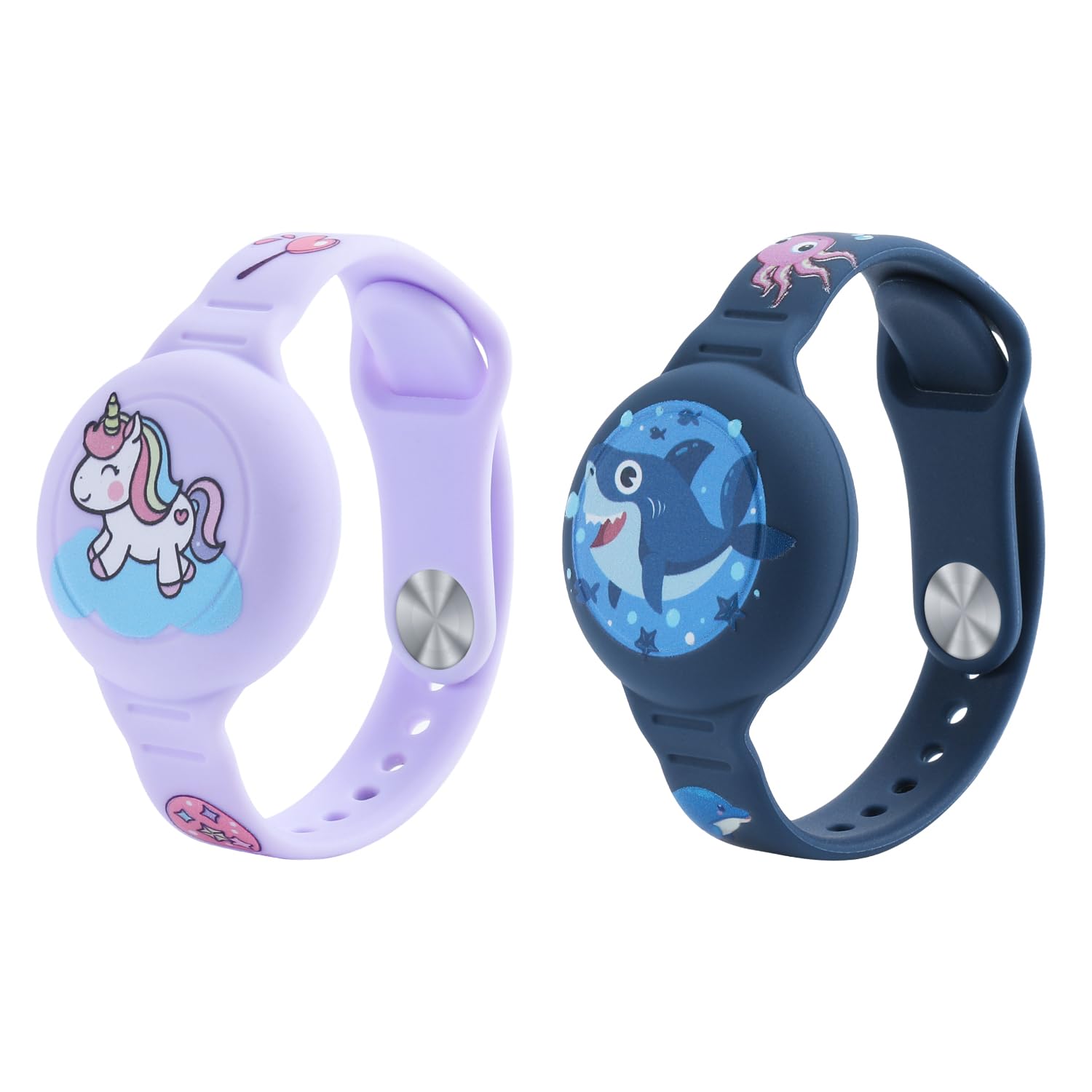 Bracciale Antismarrimento Per AirTag Bambini, Custodia In Silicone Impermeabile Con Design Unicorno E Squalo, 2 Pezzi - 3