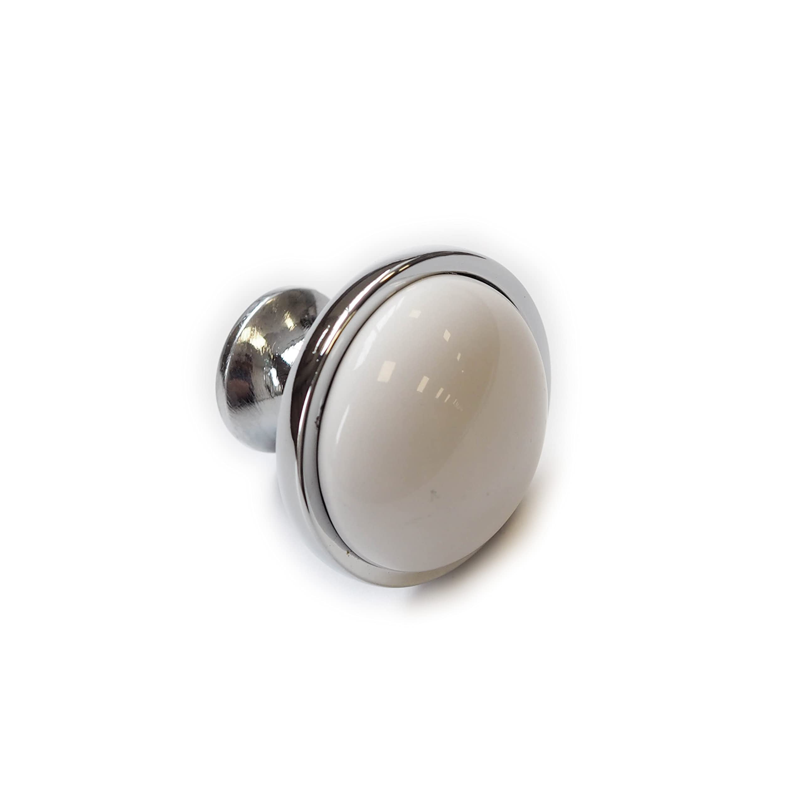 Polished Chrome & White Kitchen Cabinet Knob 5060796703214