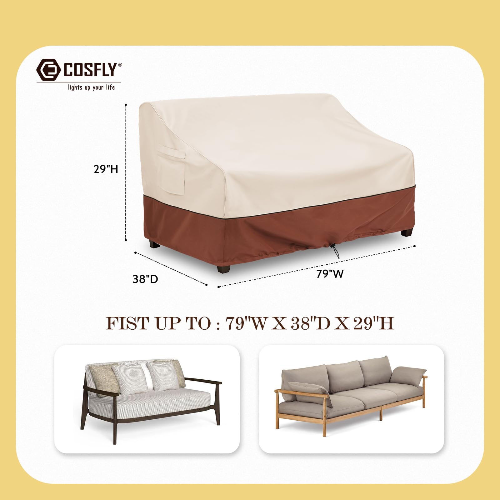 COSFLY Fundas de sofá para exteriores para muebles de patio, exteriores, impermeables, resistentes, se adapta a hasta 78 pulgadas de ancho x 38 pulgadas de profundidad x 29 pulgadas de alto