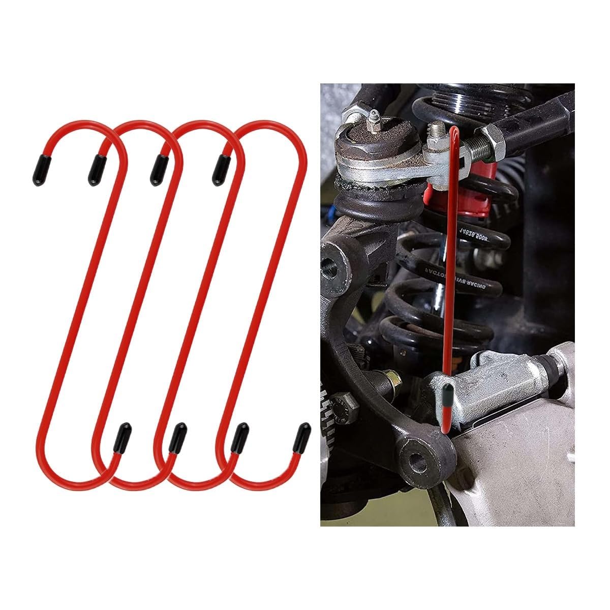 THE WHITE SHOP 4PCS Car Brake Caliper Hooks, Auto Brake Caliper Hangers with Rubber Tips, Universal Durable & Rust-Proof Automotive Tools for Braking, Axle, Bearing, Suspension Work(RED)