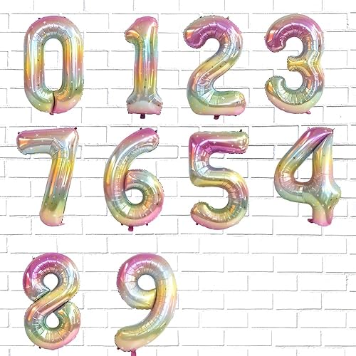 Miniatura 4 de Globo de número, 4 globos, globos de número 4, globos de números degradados arcoíris de 40 pulgadas, globo del número 4, decoraciones de 4