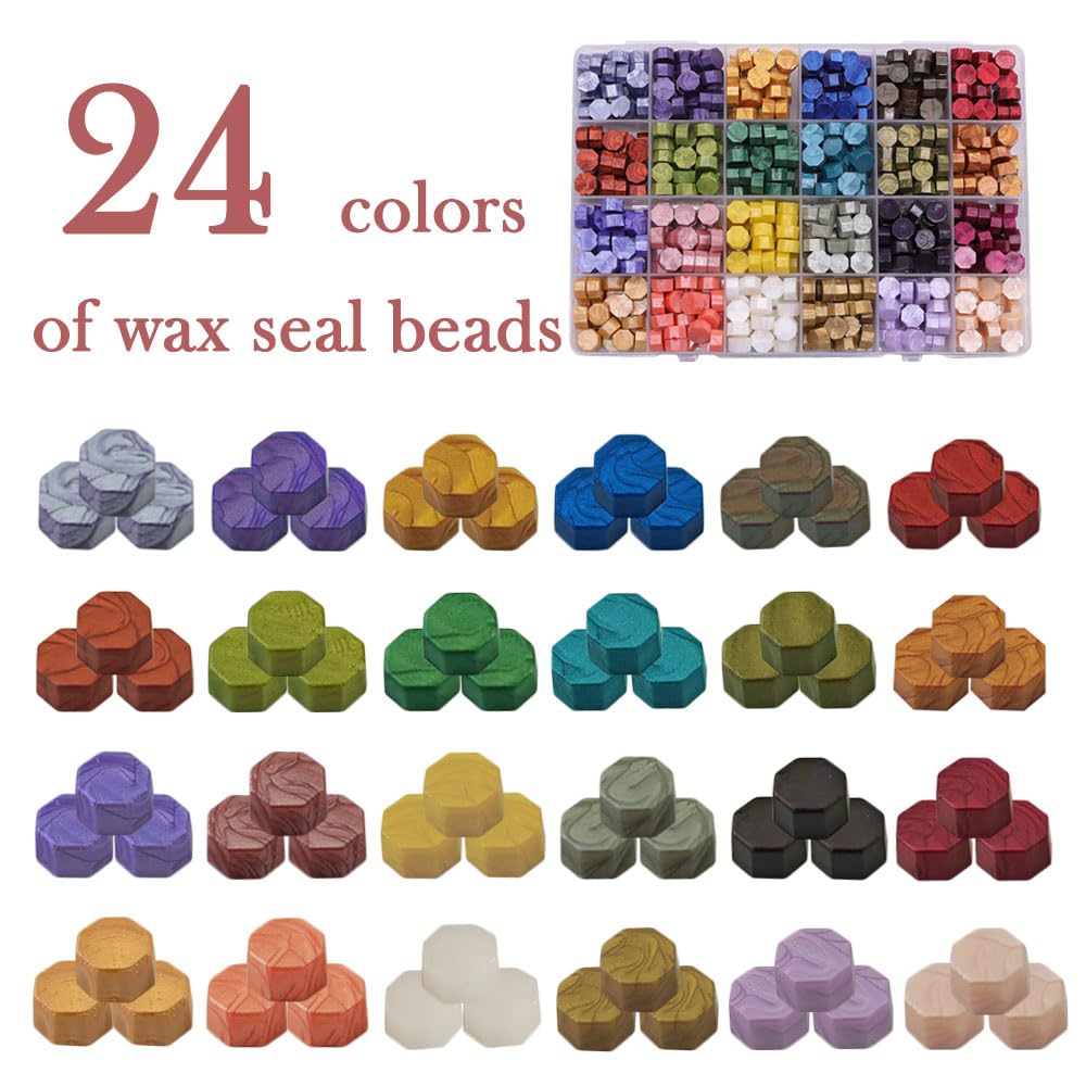 Ioggtser 24 Color Wax Seal Beads Kit with 600PCS Beads for Letter Sealing, 24 colors - Image 3