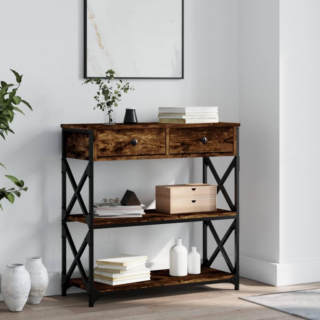 SXZenSpace Console Table 75x28x75 cm Smoked Oak Engineered Wood Sofa Side Accent with Metal Frame Hallway Furniture for Living Room, Corridor or Bedroom Entryway