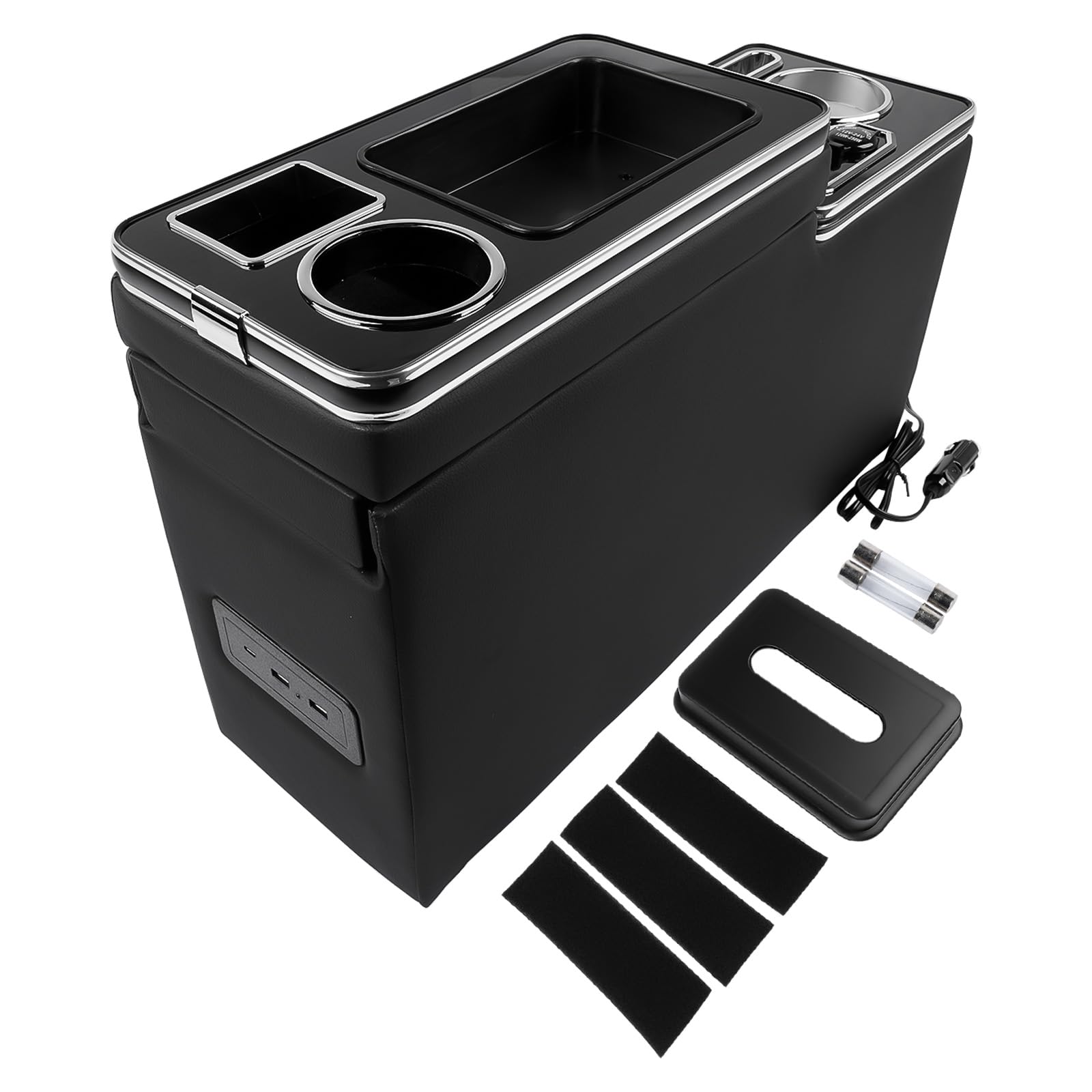 Compartimento de Almacenamiento de la Consola Central con 1 Salida para Encendedor de Cigarrillos, 3 Puertos USB, 2 portavasos, 1 Soporte para teléfono y 1 cajón Compatible con T4 T5