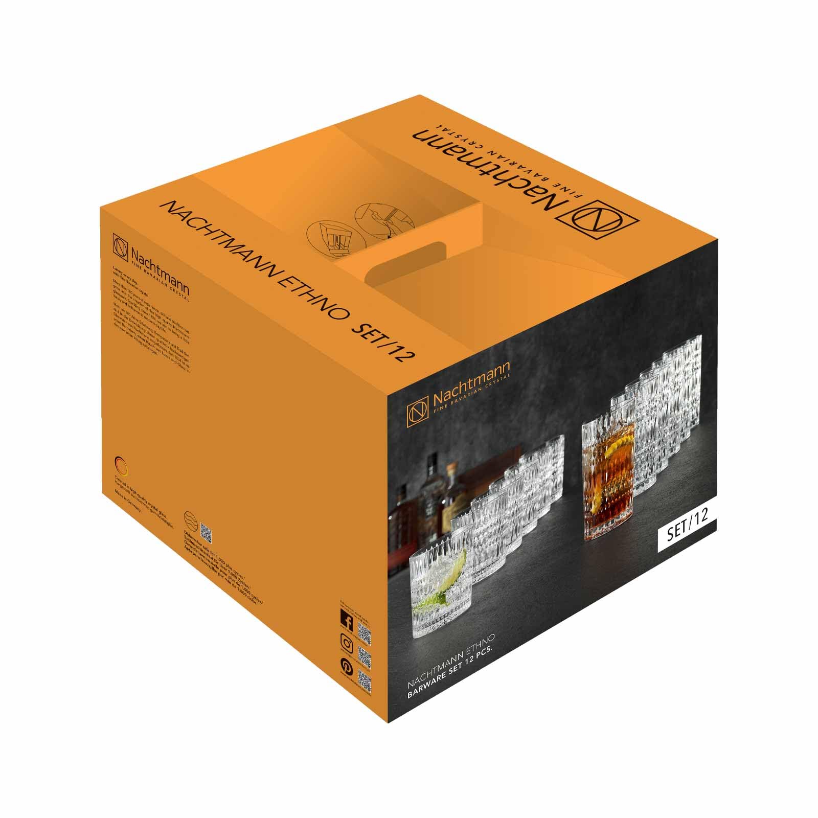 Spiegelau & Nachtmann, 12-częściowy zestaw szklanek barowych, po 6 szklanek do whisky i londrinków, szkło kryształowe, 434/304 ml, Ethno, 105354