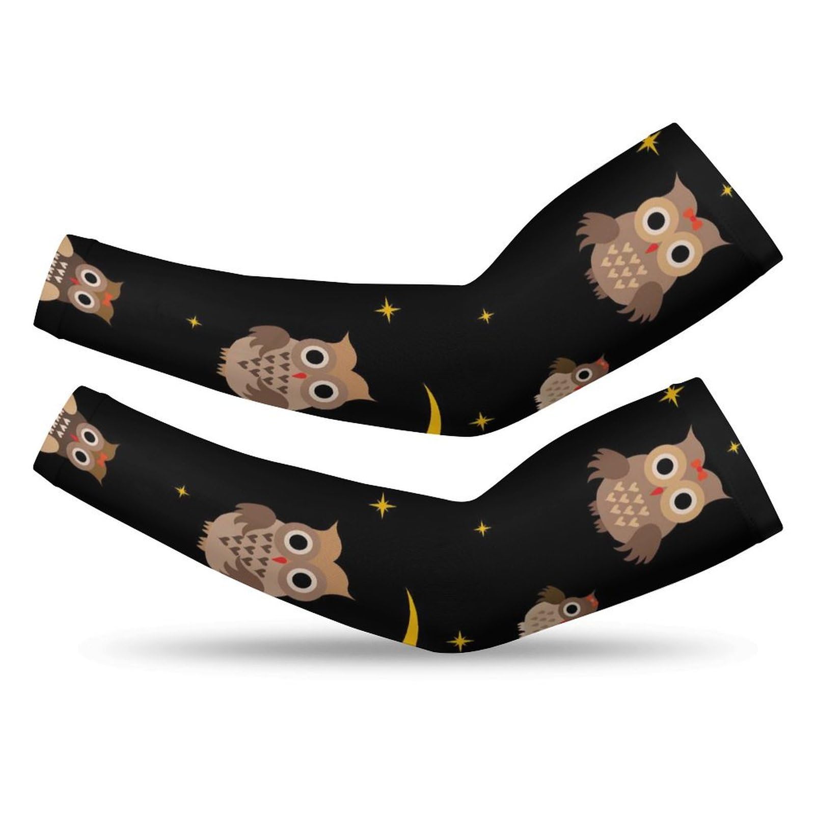Xmkltbz 1 Pair Cooling Arm Sleeves, Unisex Warmer Spandex Sports Cover Uv Sun Protection for Cycling Golf Running S Print Coffee Owls Stars Crescent Moon in the Night Seamless on Dark