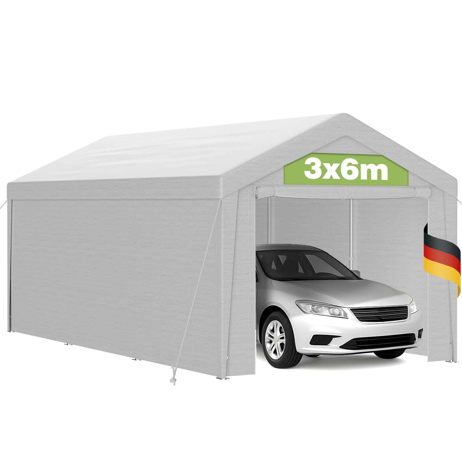 garage tente Carport 3x6 m en Structure Acier Renforcée, Bâche PE Imperméable 200g/m² Anti-UV, Panneaux Amovibles Inclus, Abri Temporaire Extérieur Anzahl Behälter:6er Set E91 Goodyear Eagle F1 R: grade polyethylene woven fabric