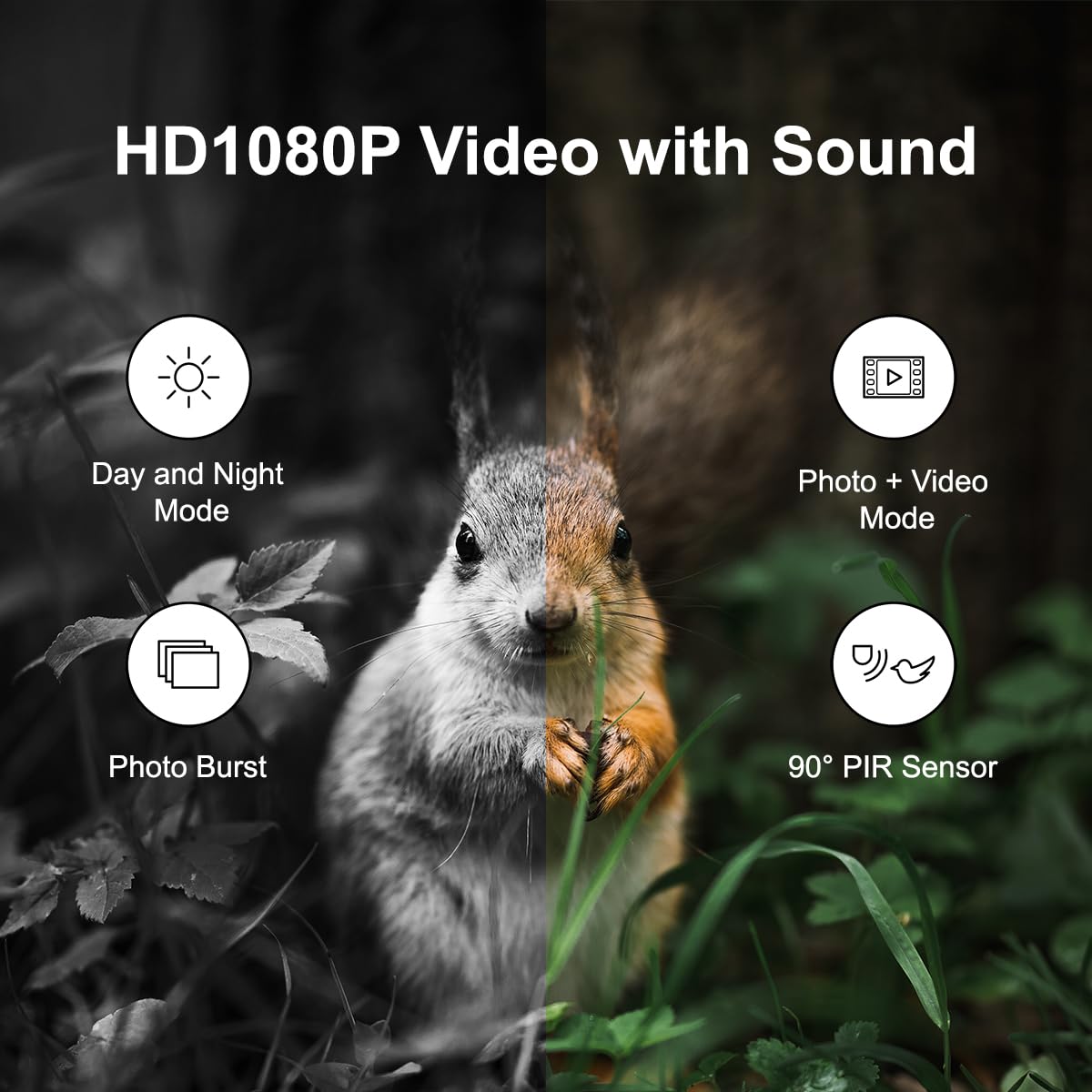 Caméra de Chasse avec Vision Nocturne, déclencheur de Chaleur et de Mouvement, résolution Full HD 1080p (1920 x 1080 (16:9)@30 fps), Protection IP66, Champ de détection Infrarouge Grand Angle de 90°