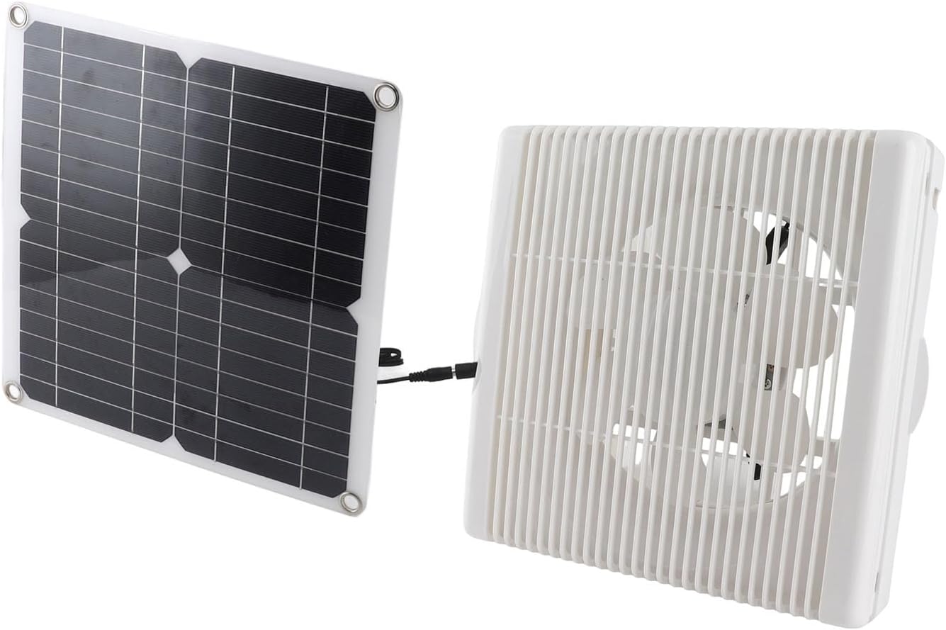 FTVOGUE Solar Panel Powered Exhaust Fan, 12W Monocrystalline Solar Fan with Strong Wind for Greenhouse and Outdoor Use