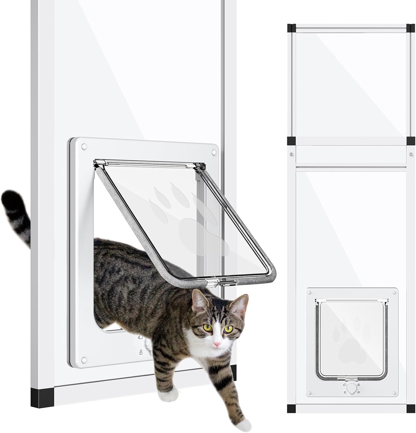 Sliding Cat Door for Window, Fits 32"-37" Width Window, 2-Min Install | Aluminum Frame + HD Glass | Weatherproof Design | Magnetic Closure Window Cat Door Insert, Adjustable Pet Door Window for Cats