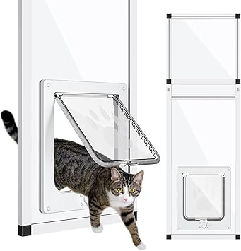 Vertical Cat Door for Window, Fits 41"-62" Height Window, 1-Min Install | Aluminum Frame + HD Glass | Weatherproof Design | Magnetic Closure Window Cat Door Insert, Adjustable Pet Door Window for Cats