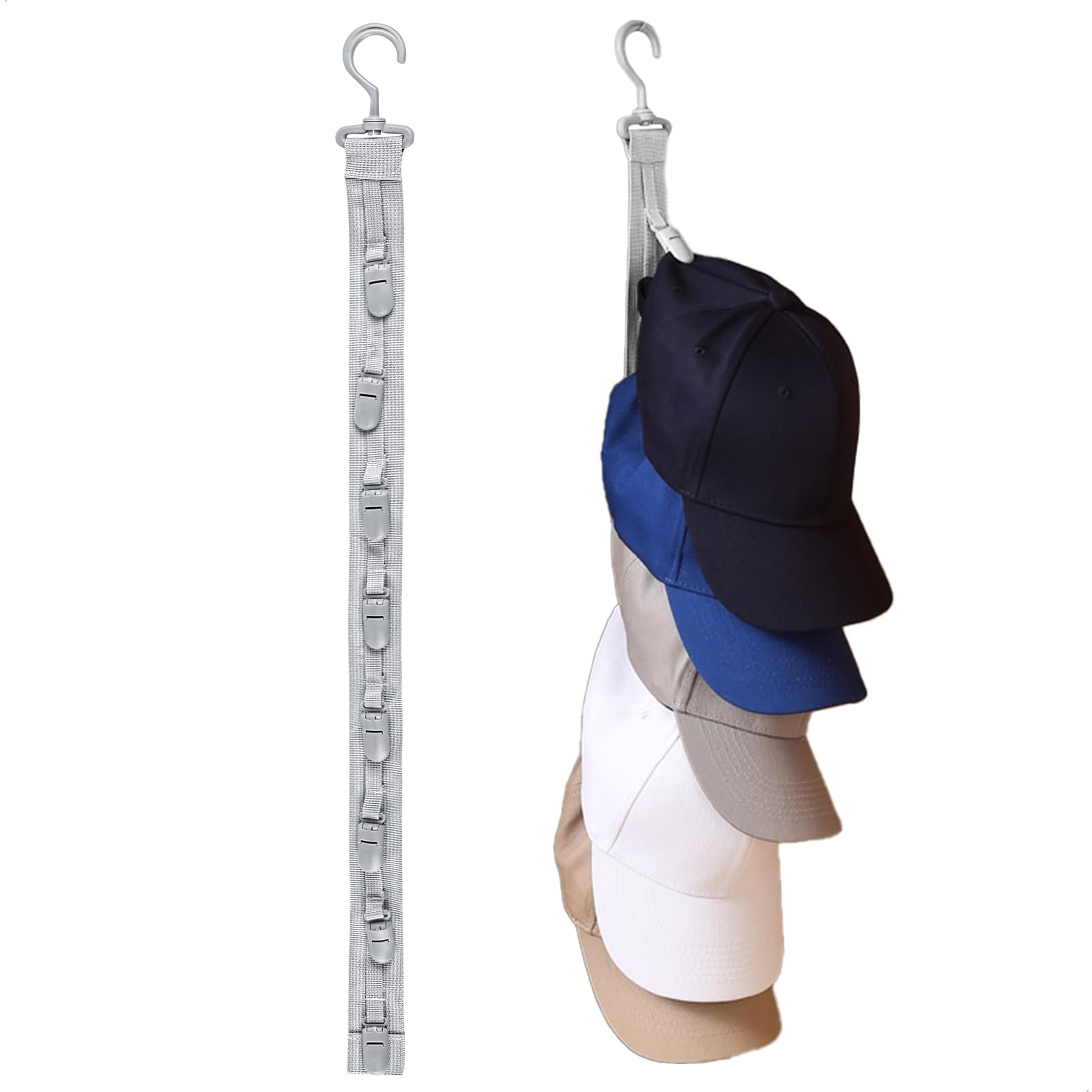 Porta Cappelli con 8 Clips,Appendi Cappelli da Parete,Gancio girevole a 360°Portacappelli Clip,cappelli Organizer Armadio da Appendere per Cappellini Baseball Cappelli Fedora Berretti(Grigio,1 Pezzo)