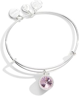 Birthstones Expandable Bangle for Women, Birthday Crystal Charms, Shiny Finish, 2 to 3.5 in, One Size, Brass