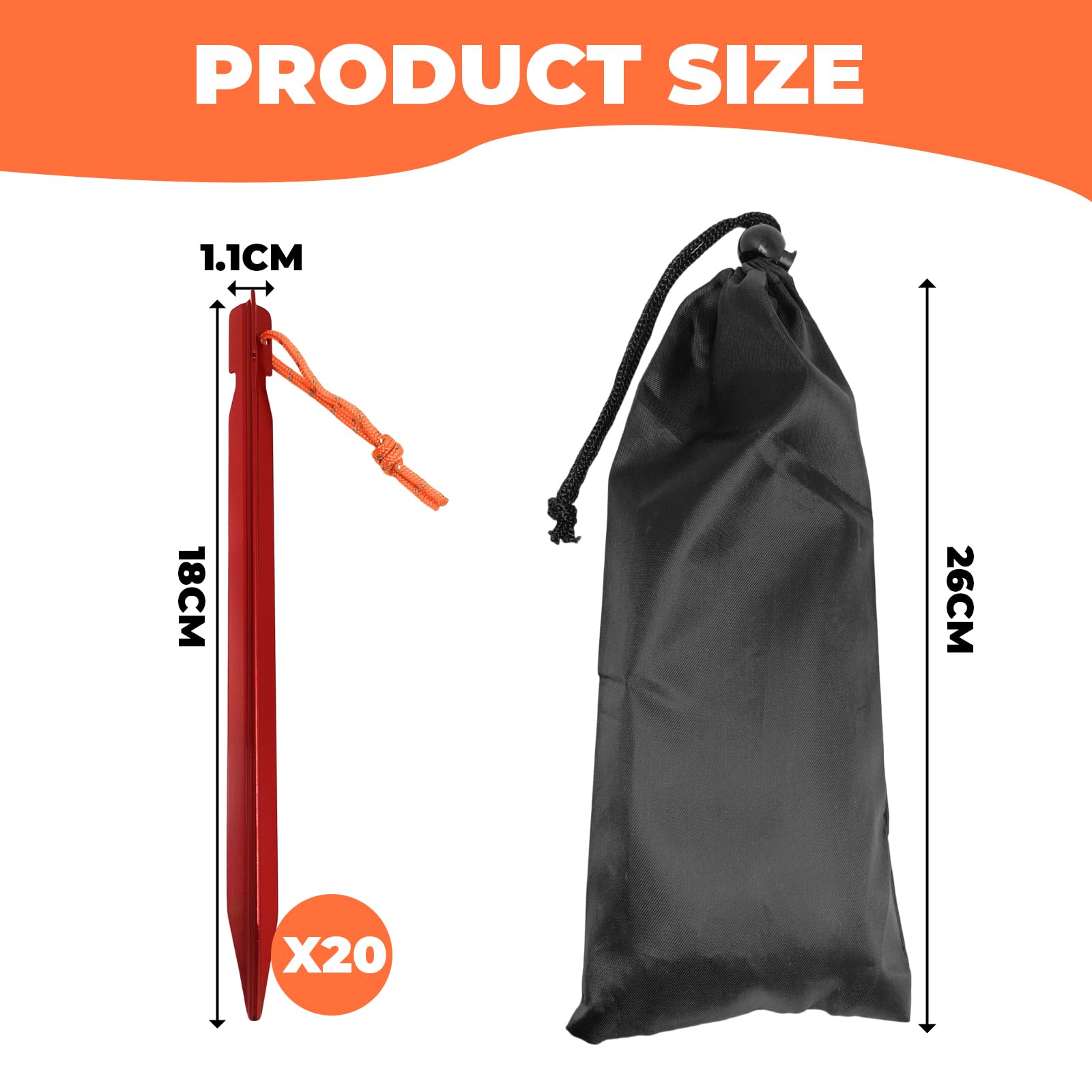 20 sztuk śledzi namiotowych, śledzie do kotwy 18 cm z liną, aluminiowe kołki namiotowe, gwoździe kempingowe, gwoździe do namiotów, odpowiednie do podróży, na kemping, wędrówki, plażę, kolor czerwony